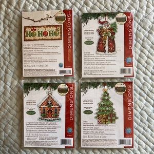 FOUR holiday cross stitch kits - new & unopened